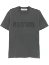 Golden Goose Green Crewneck T-shirt With Logo On The Front And Logo Patch On The Front In Grey