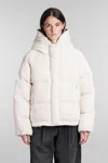 Golden Goose Hooded Quilted Down Jacket With Ribbed Texture In Beige