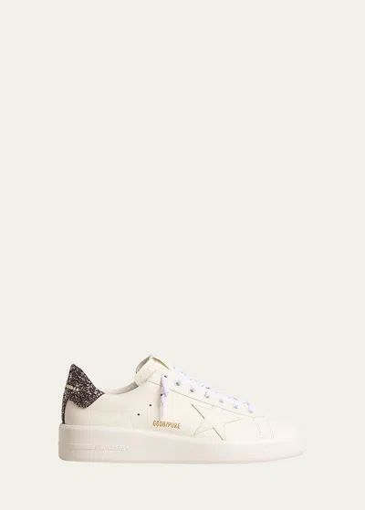 Golden Goose Pure Star Leather Glitter Low-top Sneakers In White Antracite