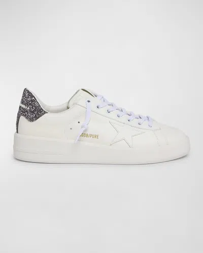 Golden Goose Pure Star Leather Glitter Low-top Sneakers In White Antracite