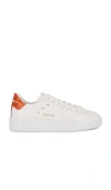 Golden Goose Womens Purestar With White Leather Star And Orange Heel Tab In White & Orange