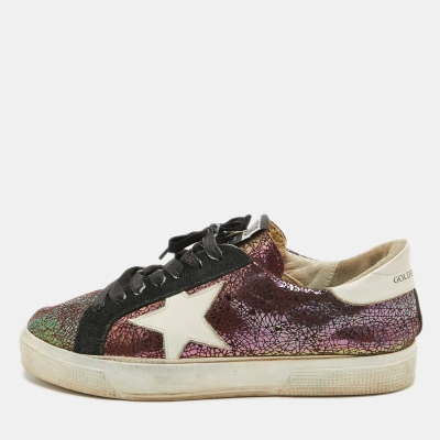 Pre-owned Golden Goose Purple Leather And Suede Sequin May Sneakers Size 39