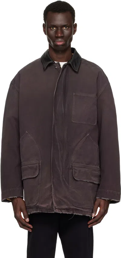 Golden Goose Purple Leather Collar Distressed Jacket In 45266 Nightshade
