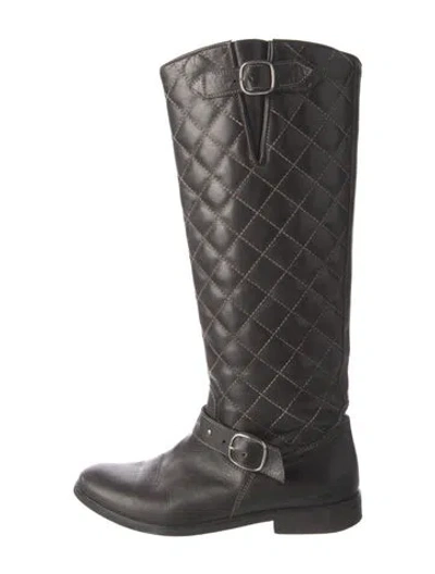 Pre-owned Golden Goose Quilted Pattern Leather Riding Boots In Black