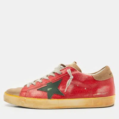 Pre-owned Golden Goose Red/beige Leather And Suede Superstar Low Top Trainers Size 43
