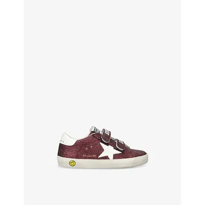 Golden Goose Red/dark Kids' Old School Glitter And Leather Low-top Trainers Eur 22 /5.5 Uk