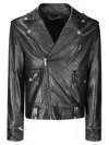 Golden Goose Black Biker Jacket With Notched Revers And Leopard Lining