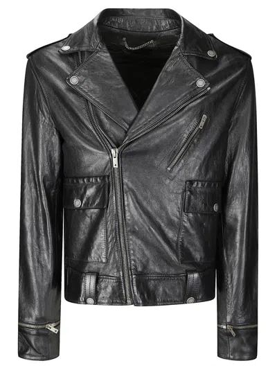 GOLDEN GOOSE REGULAR FIT LEATHER JACKET WITH ZIP CLOSURE