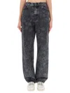 Golden Goose Straight Jeans With Floral Motif In Black