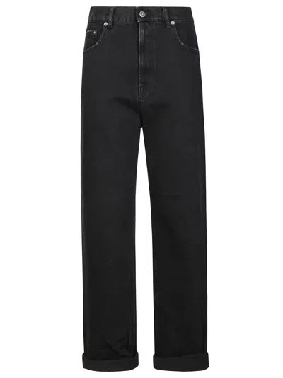 Golden Goose Relaxed-fit Washed Denim Pants With Rolled Cuffs In Black