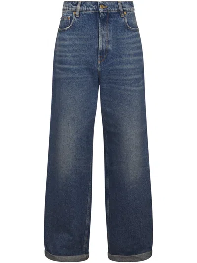 GOLDEN GOOSE RELAXED WIDE-LEG DENIM JEANS IN MEDIUM STONE WASH
