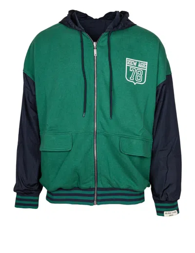Golden Goose Reversible Cotton And Nylon Sweatshirt Color Green And Blue In Multicolour