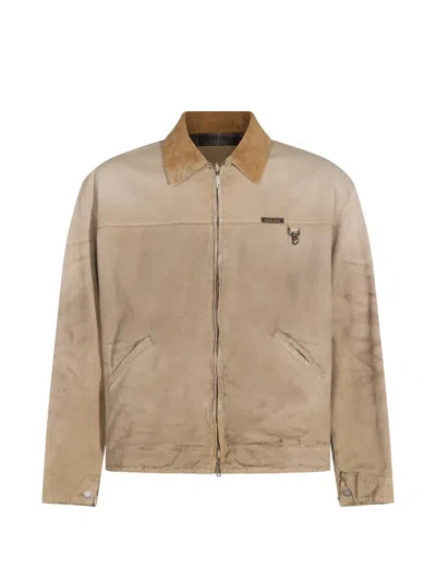 Golden Goose Reversible Jacket In Beige Cotton With Check Pattern In Neutrals