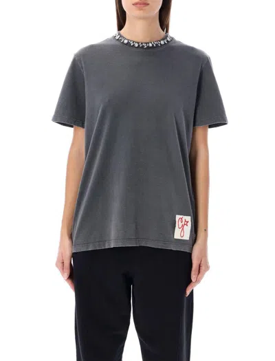 Golden Goose Rhinestones T-shirt In Gray