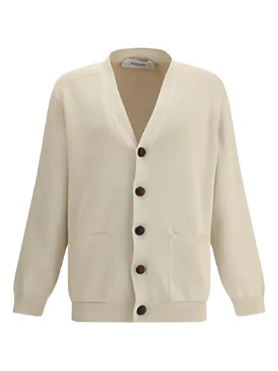 Golden Goose Sand Ribbed Texture Cardigan With Front Pockets In Yellow