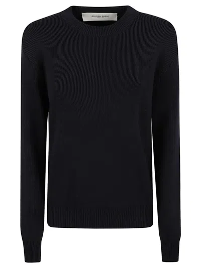 Golden Goose Ribbed Blue Long Sleeve T-shirt In Black