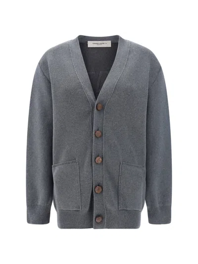Golden Goose Ribbed Cotton Blend Cardigan In Gray