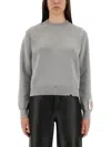 Golden Goose Ribbed Cotton Jersey Sweater With Logo Patch In Gray