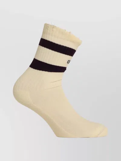 Golden Goose Ribbed Cotton Socks Frayed Edge In Neutral
