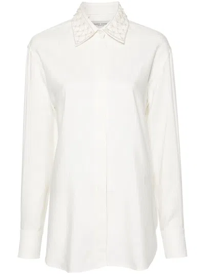 Golden Goose Oversized White Cotton Shirt With Pleated Bib And Jewel Buttons