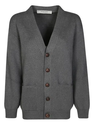 GOLDEN GOOSE RIBBED KNIT CARDIGAN WITH BOLD LOGO