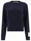 Golden Goose Ribbed Knit Sweater With Cropped Fit In Blue