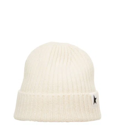 Golden Goose Ribbed Knit Wool Beanie In White