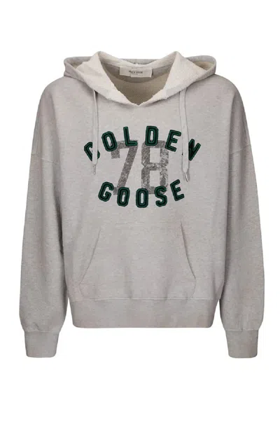 Golden Goose Ribbed Relaxed-fit Hoodie With Vintage Graphic In Gray