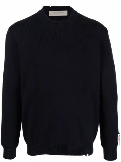 Golden Goose Ribbed Stretch-cotton Sweater With Crew Neck Design In Black