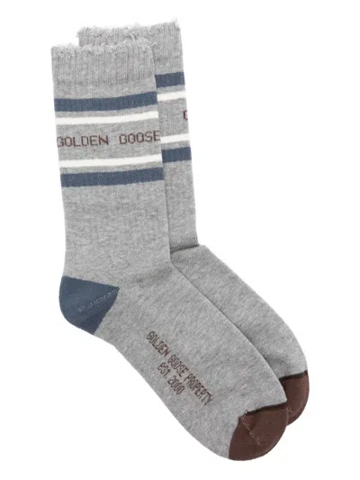 Golden Goose Ribbed Striped Socks In Gray