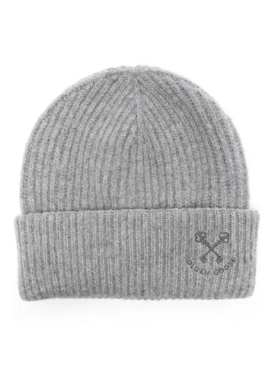 Golden Goose Logo-embroidered Ribbed Beanie In Grey