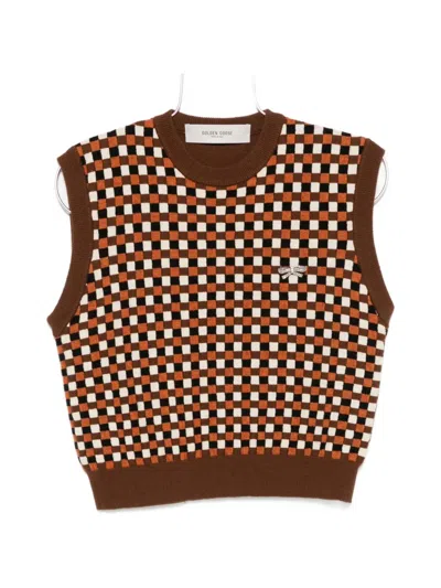 Golden Goose Roby Check-pattern Vest In Brown