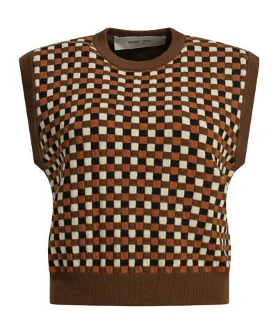 Golden Goose Roby Check-pattern Vest In Brown