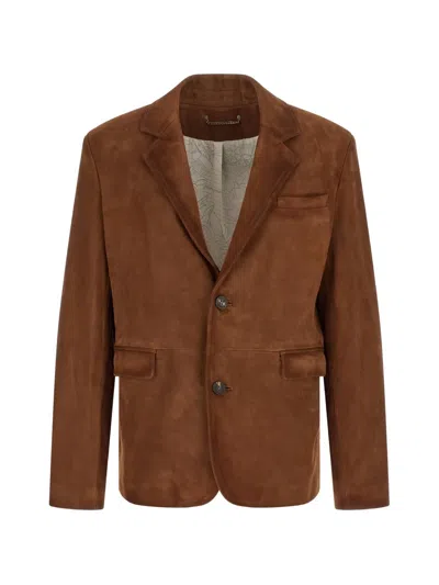 Golden Goose Suede Robyn Blazer Single Breasted Notch Lapel In Brown