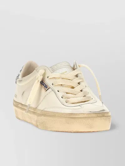 Golden Goose Soul Star Distressed Leather Sneakers With Glittered Heel Tab Shoes In White