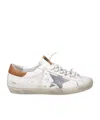 Golden Goose Super-star White Leather Sneakers With Grey Suede Star And Brown Heel In White