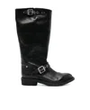 Golden Goose High Biker Boots In Black Leather With Silver Studs And Buckles In Black
