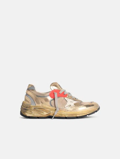 Golden Goose 'running Dad' Gold And White Laminated Leather Blend Sneakers In Neutral