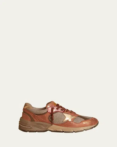 Golden Goose Running Dad Mesh And Leather Sneakers In Red
