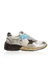Golden Goose Mesh And Silver Laminated Leather Sneakers With Star In Silver