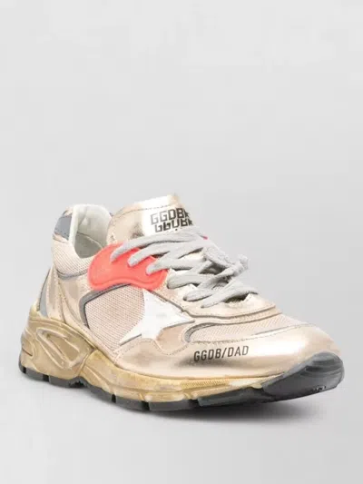 Golden Goose Running Dad Sneakers Mesh Metallic Leather Sole In Nude