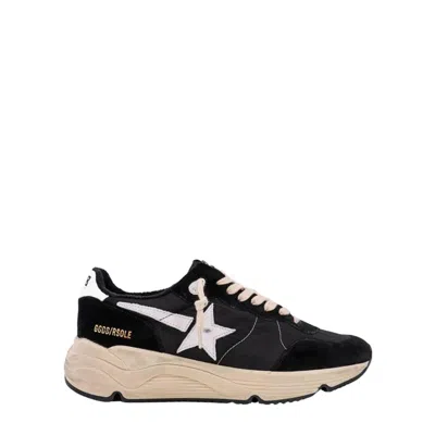 Golden Goose Running Leather Star Sneakers With Contrasting White Detail In Black
