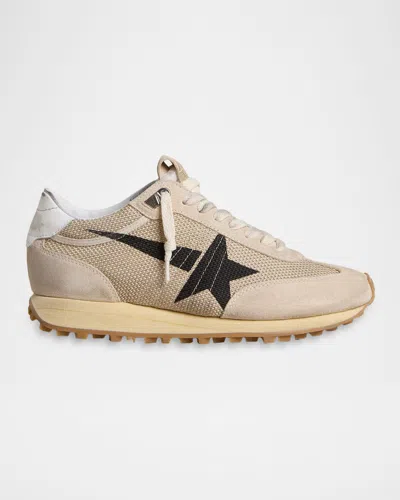 Golden Goose Running Marathon Mixed Leather Sneakers In Burgundy