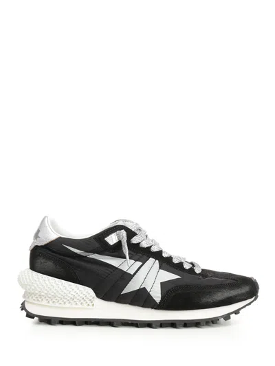 Golden Goose Running Marathon Nylon Upper Suede Toe Annd Spur Printed Star Laminated Heel Sneakers Black