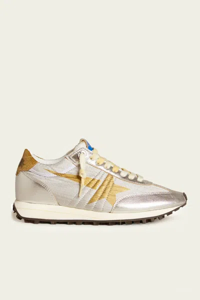 Golden Goose Running Marathon Nylon Upper Lamineted Toe And Spur Printed Star Glitter Heel Shoes In Multi