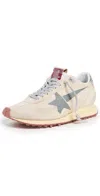 Golden Goose Marathon Sneakers With Beige Nylon Upper And Gray Star In Multi