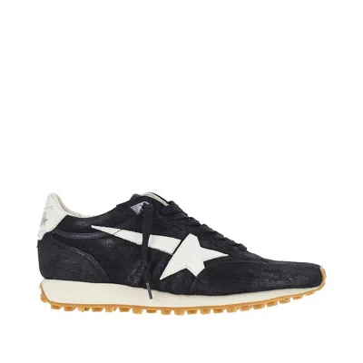 Golden Goose Marathon In Blue Navy Suede With White Leather Star And Heel Tab Sneakers In Black