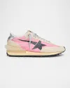 Golden Goose Marathon Nylon And Suede Sneakers With Black Star Shoes In Pinkgoldsilver