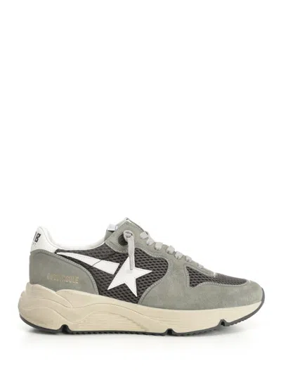 Golden Goose Running Net Upper Suede Toe And Spur Leather Star And Heel Sneakers Green In Gray