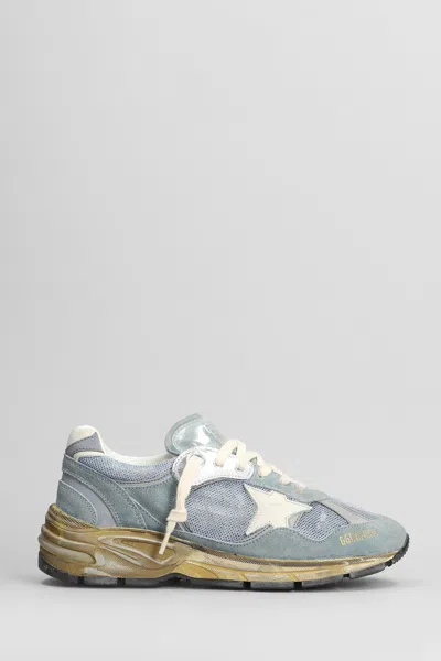 Golden Goose Running Sneakers In Cyan Suede And Fabric In Blue Silver